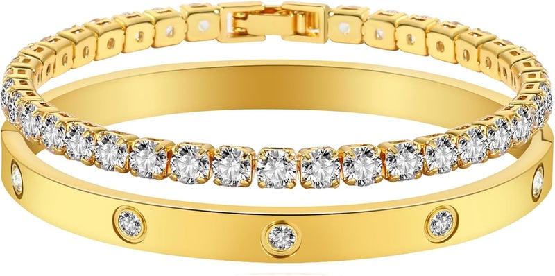 Jade cabbage Store Gold Bracelets for Women 18K Gold Plated Love Friendship Bracelet With Cubic Zirconia Cuff Bangle Jewelry Set Witness the Gift of Love - Image 1